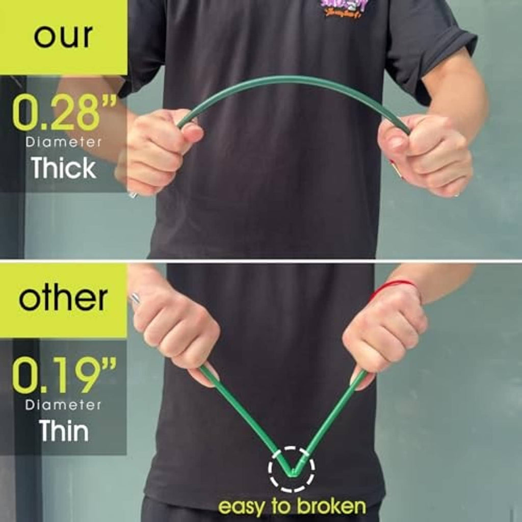Green fibreglass hoop tube held by hands, showing thick durable arch