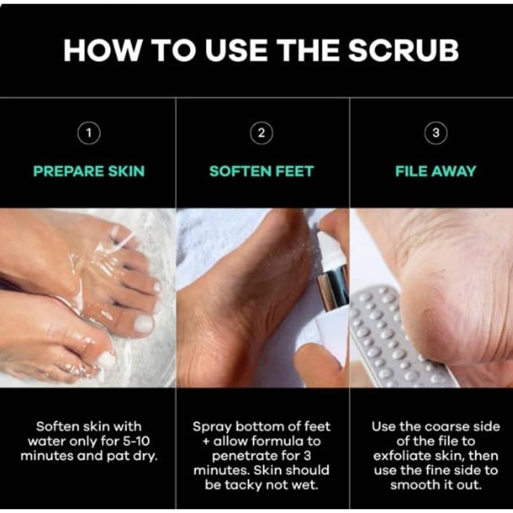 Foot scrub and stainless steel file usage steps for preparing and filing feet
