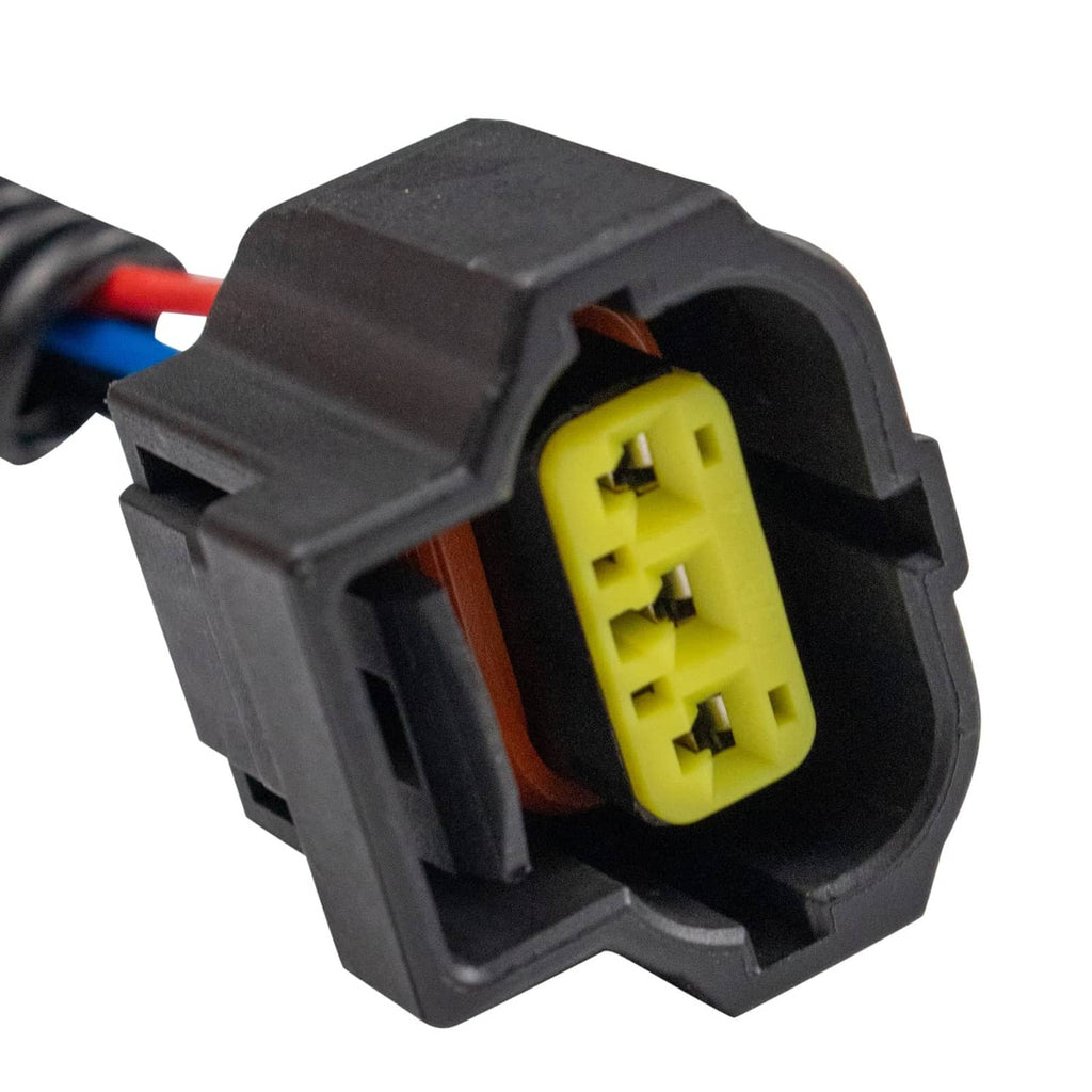 Fuel pump electrical connector with black housing and yellow 4-pin plug