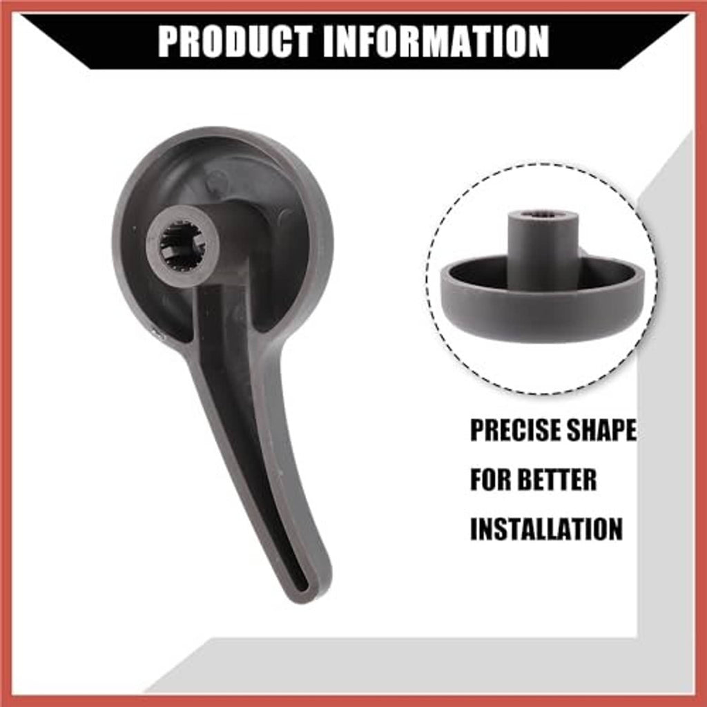 Gray plastic recliner lever handle with circular mounting base and threaded insert.