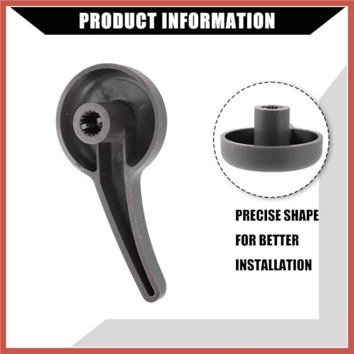 Gray plastic recliner lever handle with circular mounting base and threaded insert.