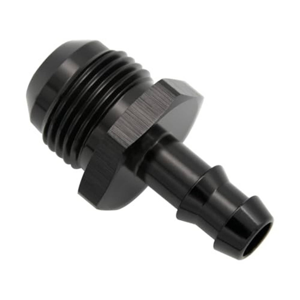 Black 10AN male to 3/8" push hose barb fitting, threaded end with barb