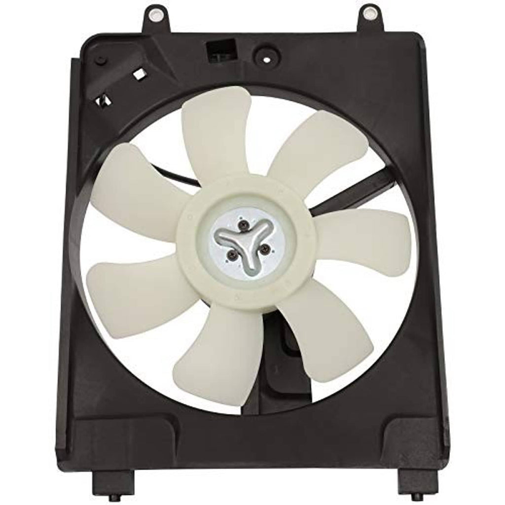 Radiator cooling fan with black frame and white multi-blade fan inside