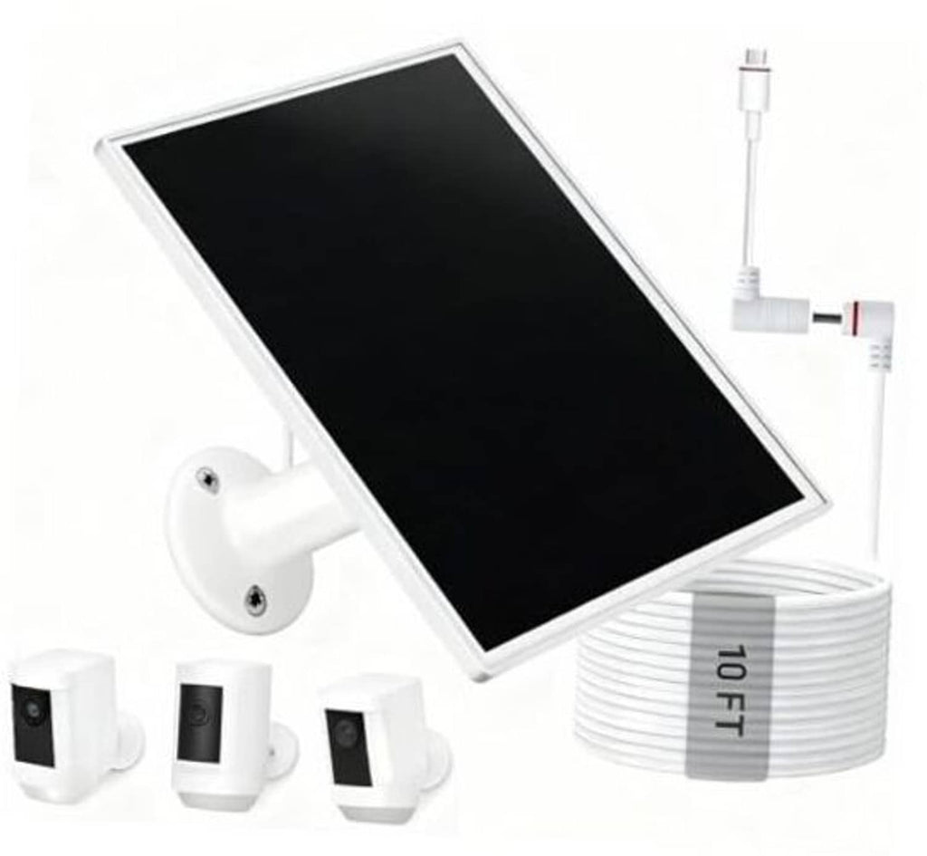 10W solar panel charger with USB-C cable and white mounting bracket, black glass