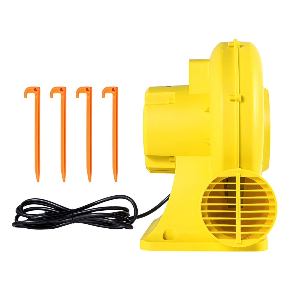 Yellow inflatable blower pump fan with power cord and included ground stakes