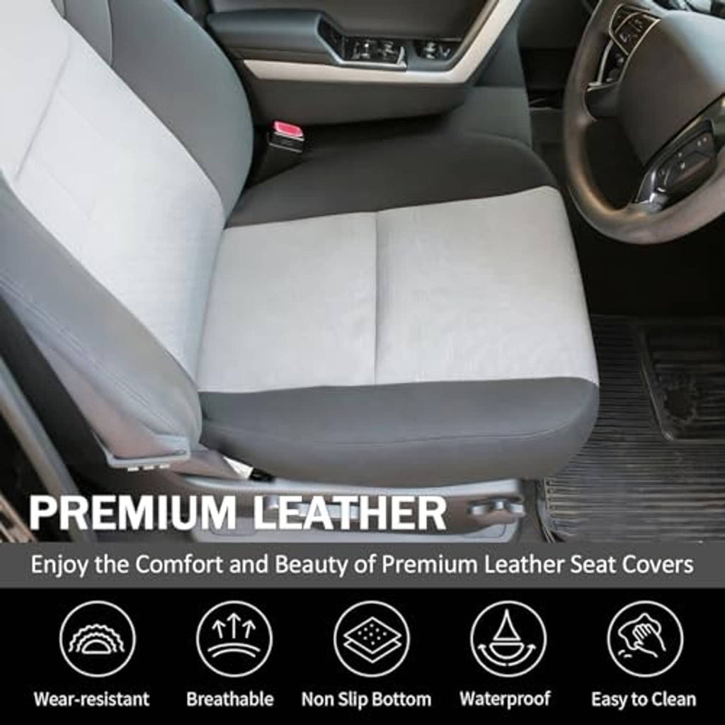 Car seat cushion cover in light gray with dark gray/black bolsters, fitted on bench.