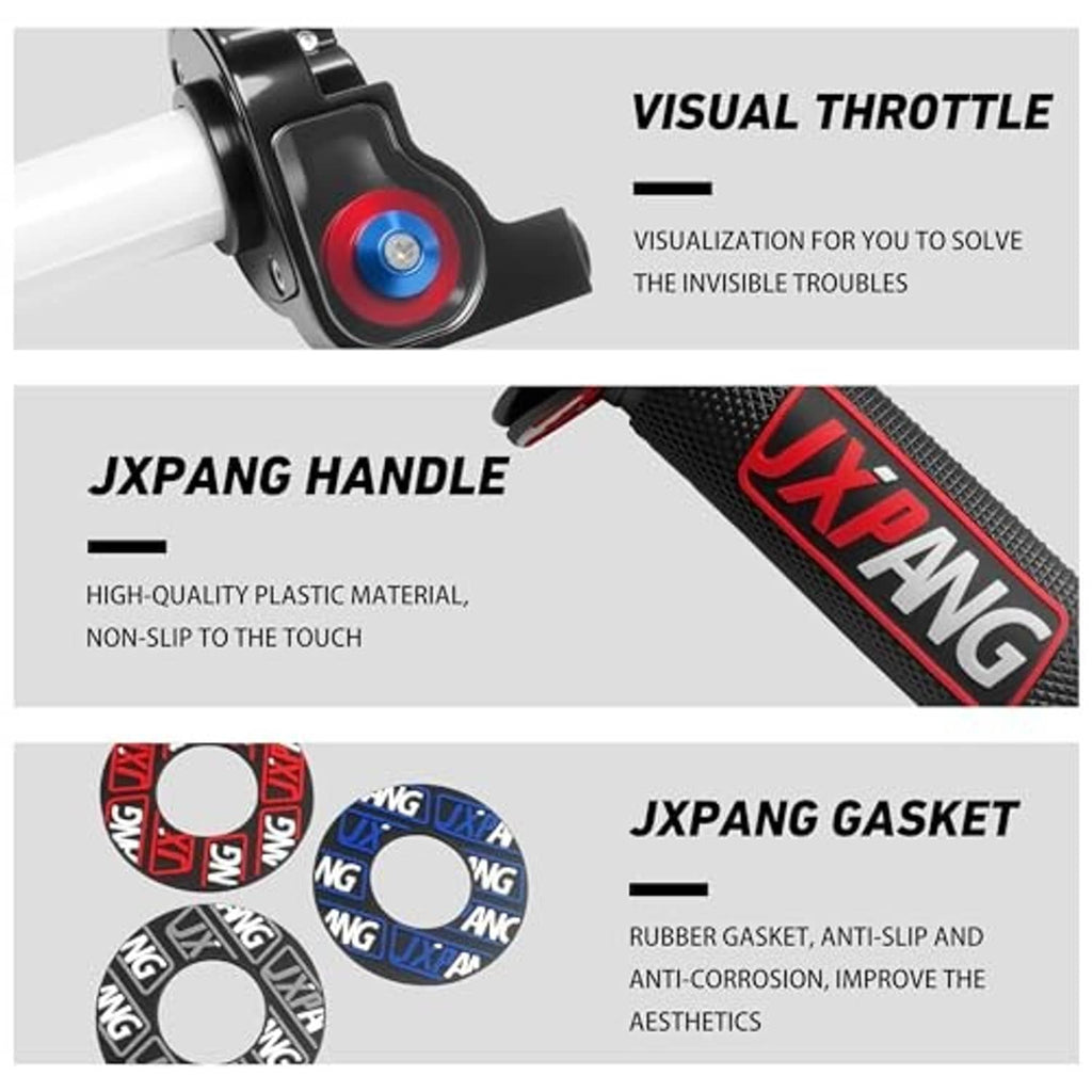 Throttle handle grip with textured black surface and circular gasket pieces