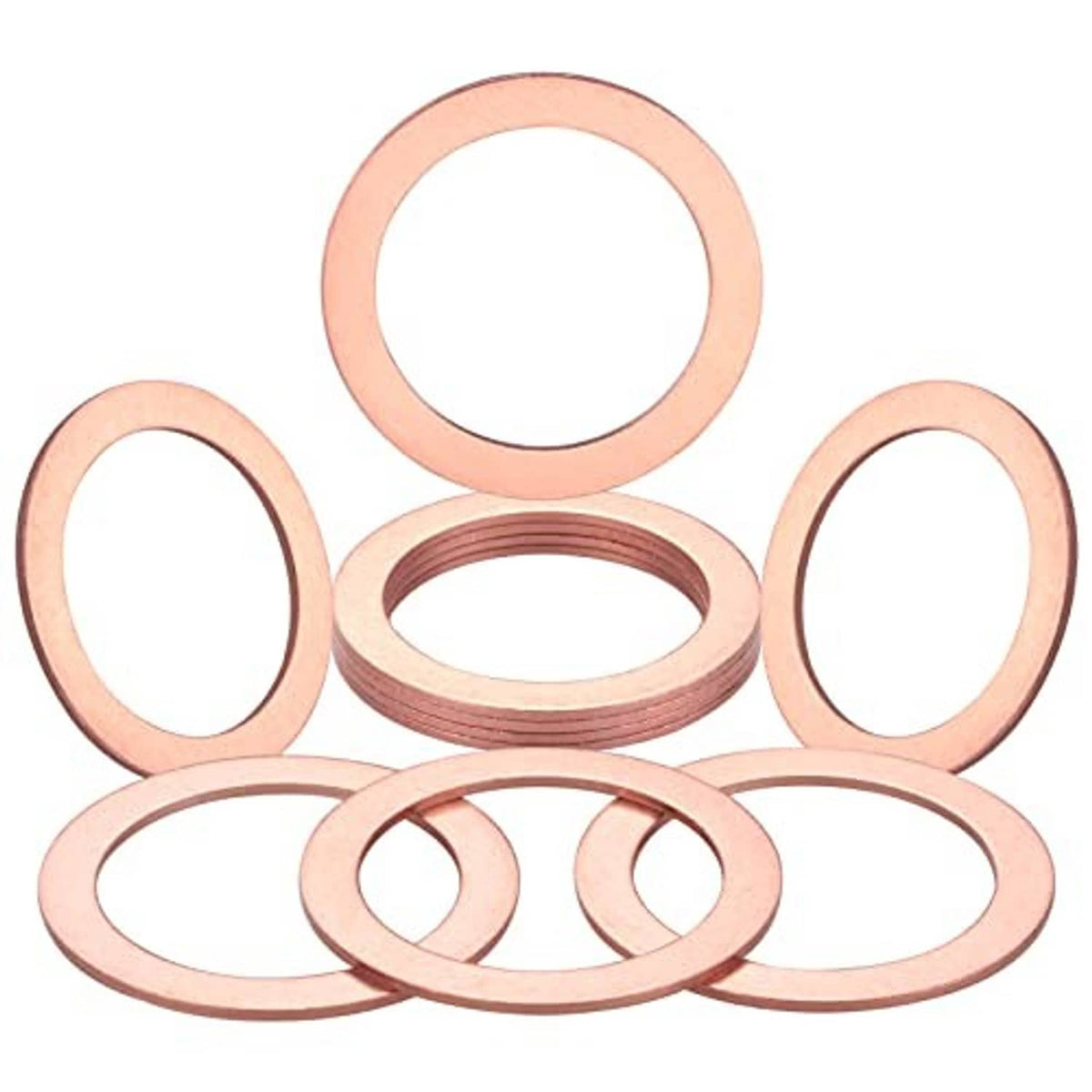 Copper oval crush washer gaskets set with one stacked ring in the center