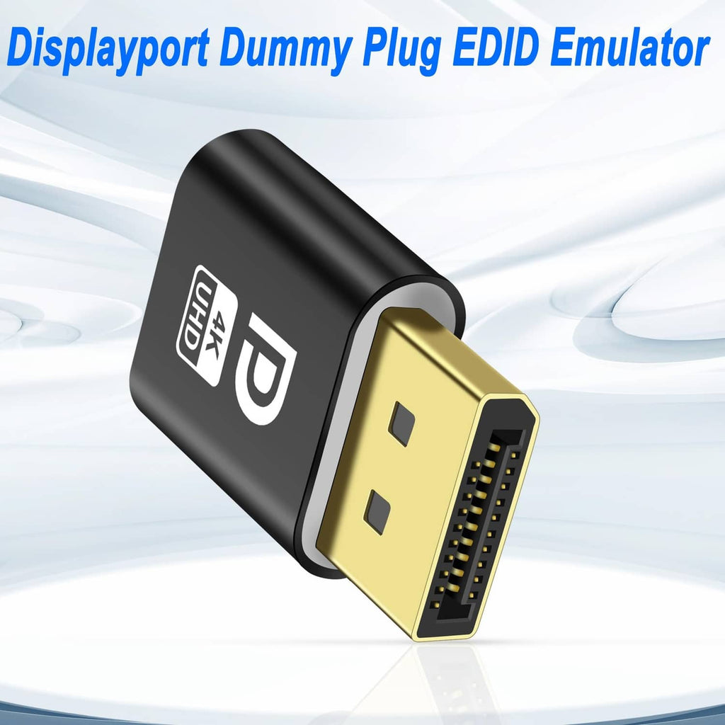 DisplayPort dummy plug EDID emulator, black with gold plug and white printed label