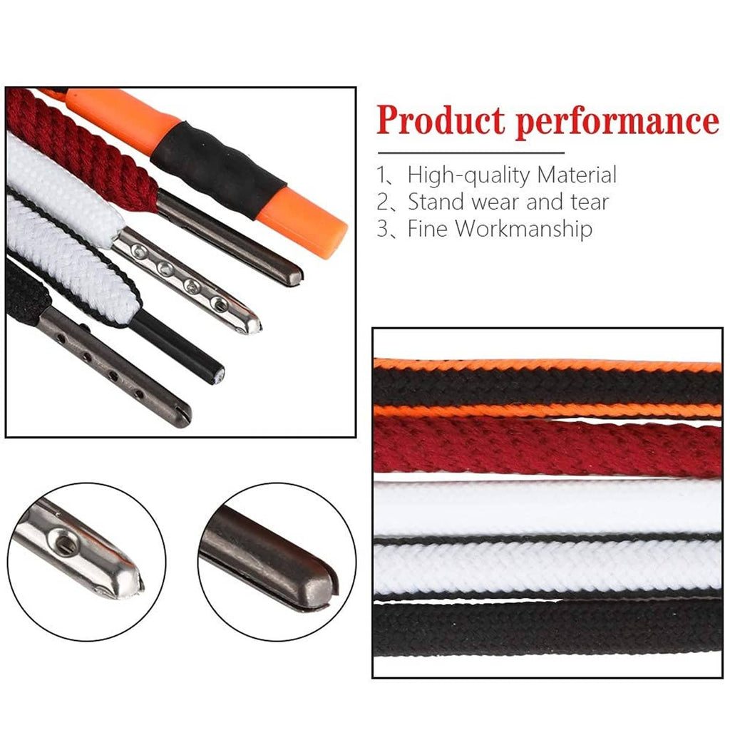 Braided replacement drawstrings with metal aglets in red, white, black, and orange options.