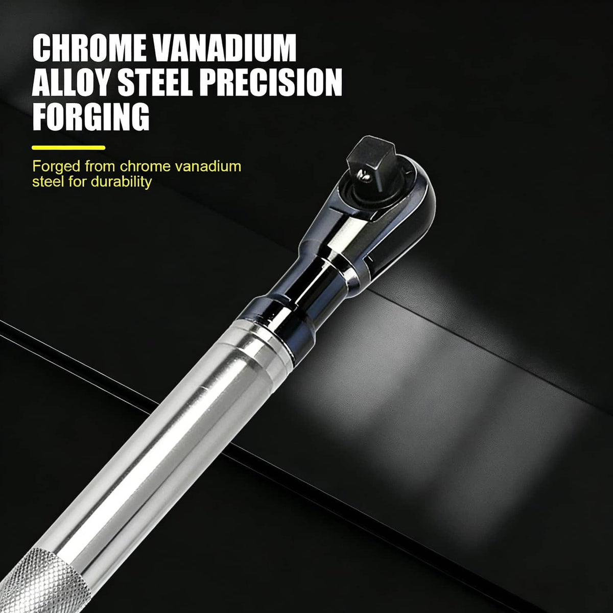 Chrome-finish impact extension wrench with offset socket head and knurled grip