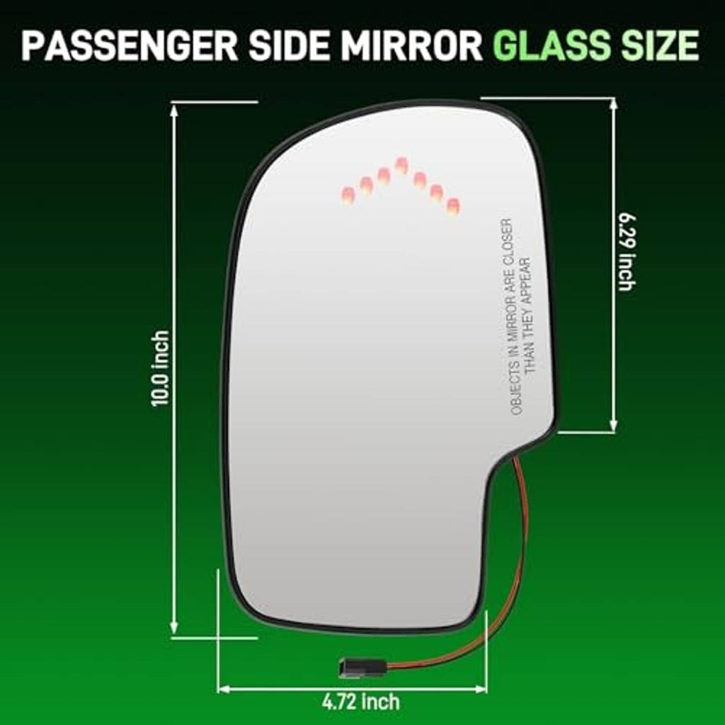 Passenger side mirror glass size diagram with dimensions and mounting outline