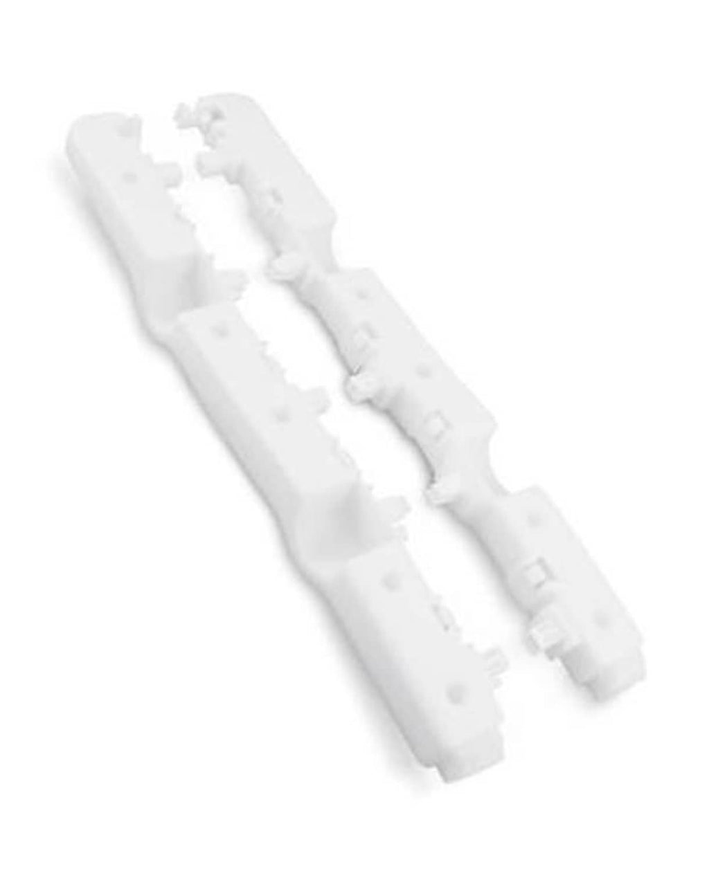 Pair of white plastic bumper support brackets for front bumper, left and right