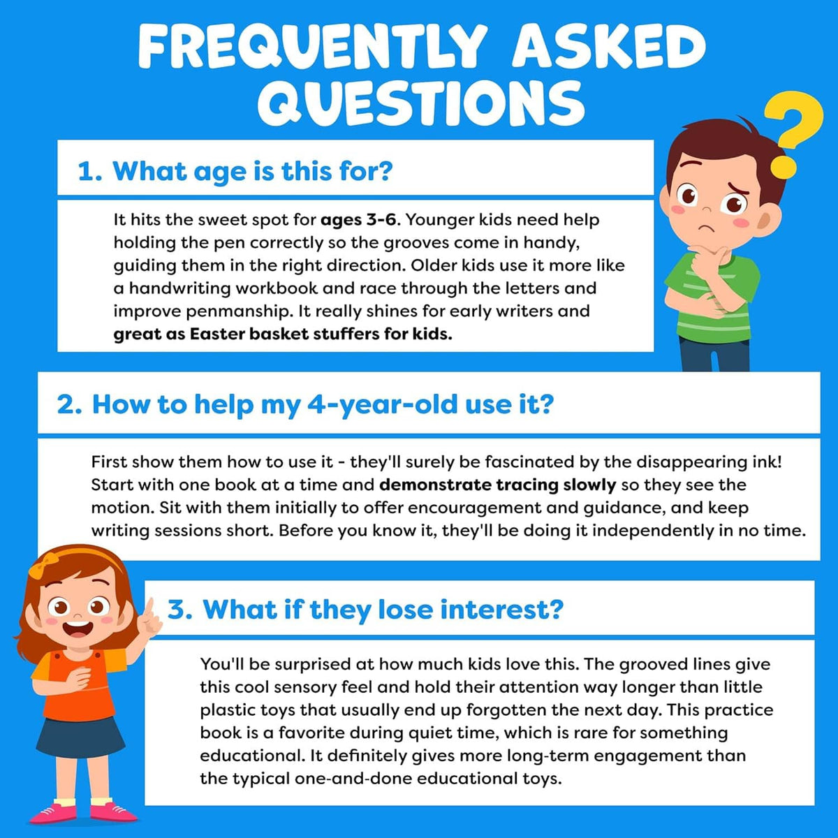 Frequently asked questions booklet page for handwriting practice guide