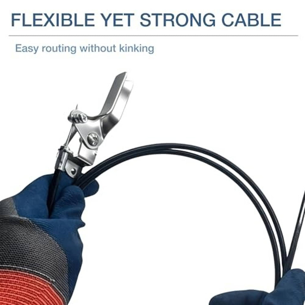 Throttle control cable replacement shown in gloved hands, with silver metal connector.