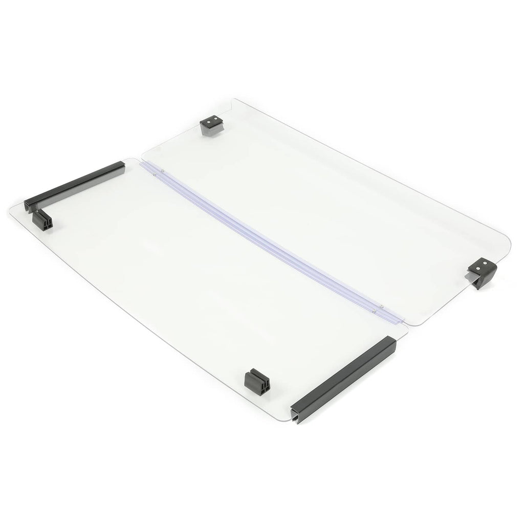 Clear folding windshield with black base bars, brackets, and center support
