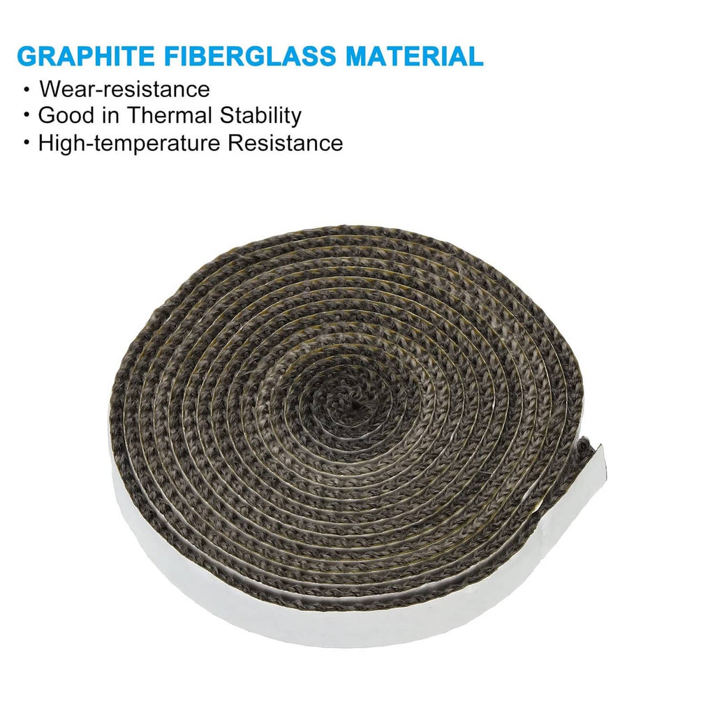 Graphite fiberglass stove gasket coil, dark gray braided texture with white edge