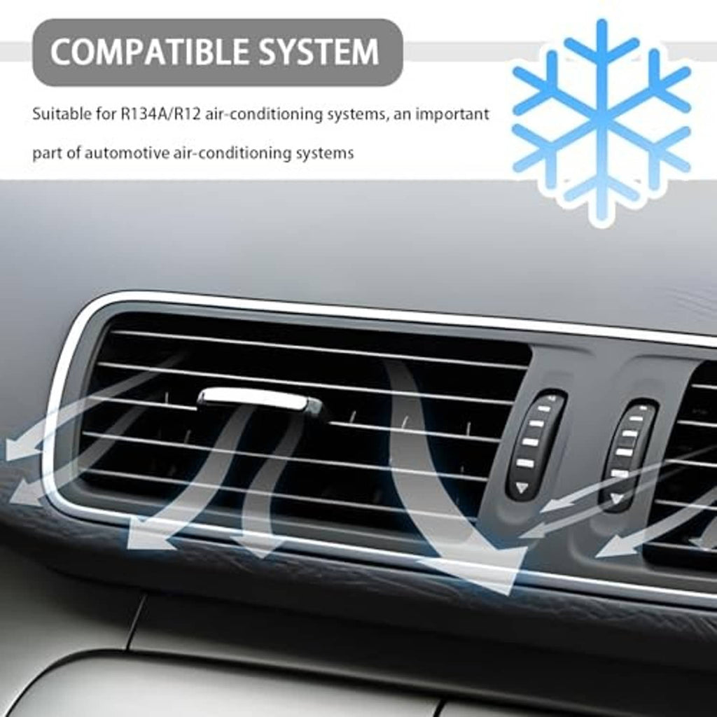 Car A/C valve core tool kit compatibility graphic for R134A/R12 systems