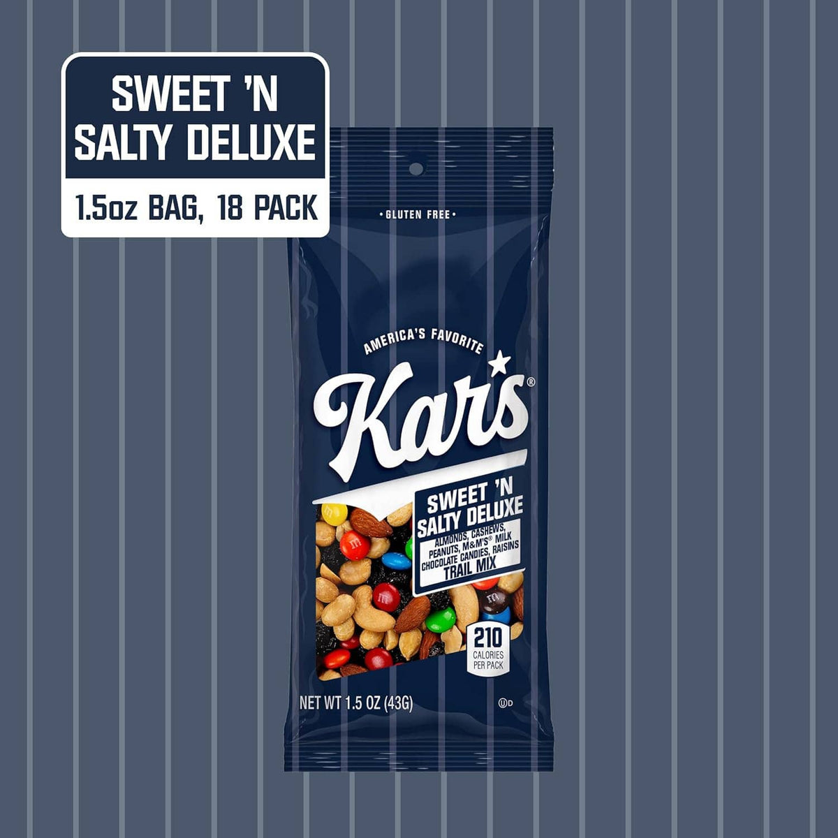 Kar’S Nuts Sweet ‘N Salty Deluxe 1.5 oz bag with gluten-free label