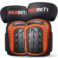 Black and orange heavy-duty knee pads with molded protective shell and orange straps