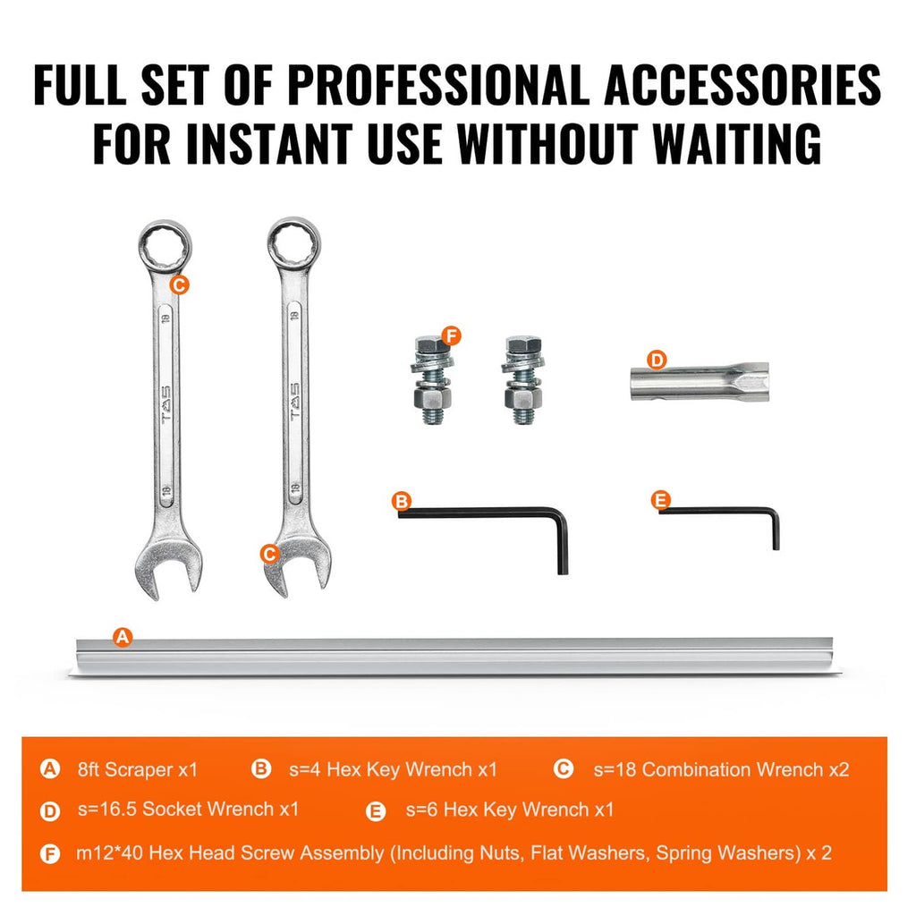 Concrete screed power float accessory set with 8 ft blade and included wrenches and keys