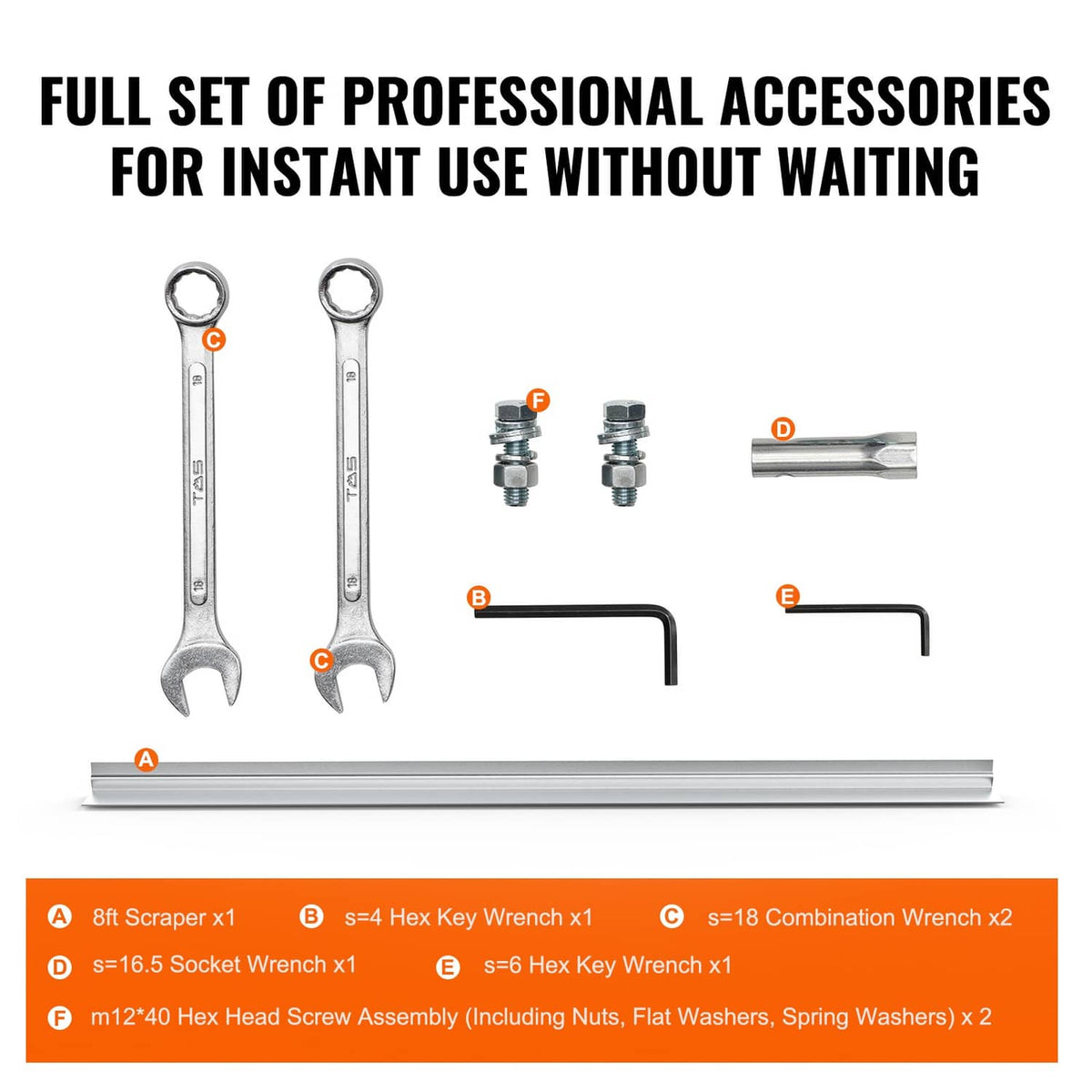 Concrete screed power float accessory set with 8 ft blade and included wrenches and keys