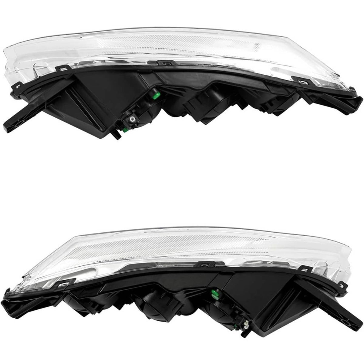 Top view of halogen headlight lenses and black housing with connector access