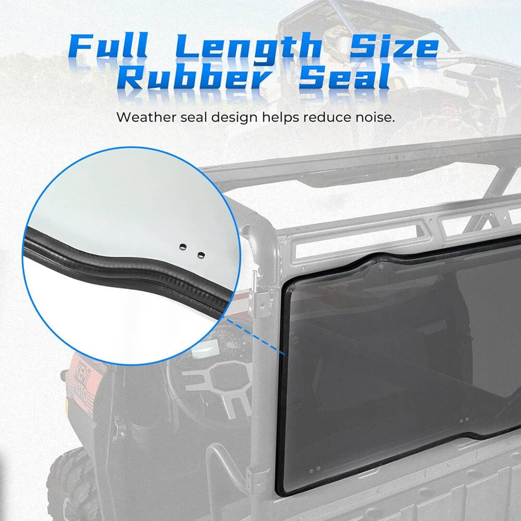 Rear windshield rubber seal with black edge trim for reduced noise