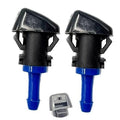 Windshield washer nozzle set (2), black housings with blue tubes and small connector
