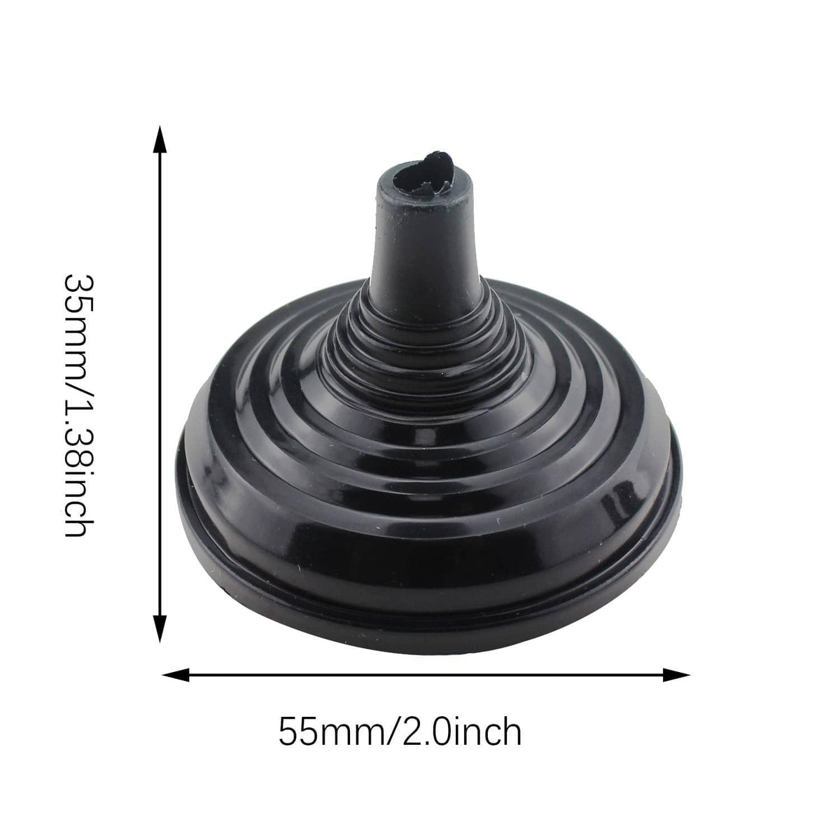 Black plastic table flag pole base with central post and ridged circular rim