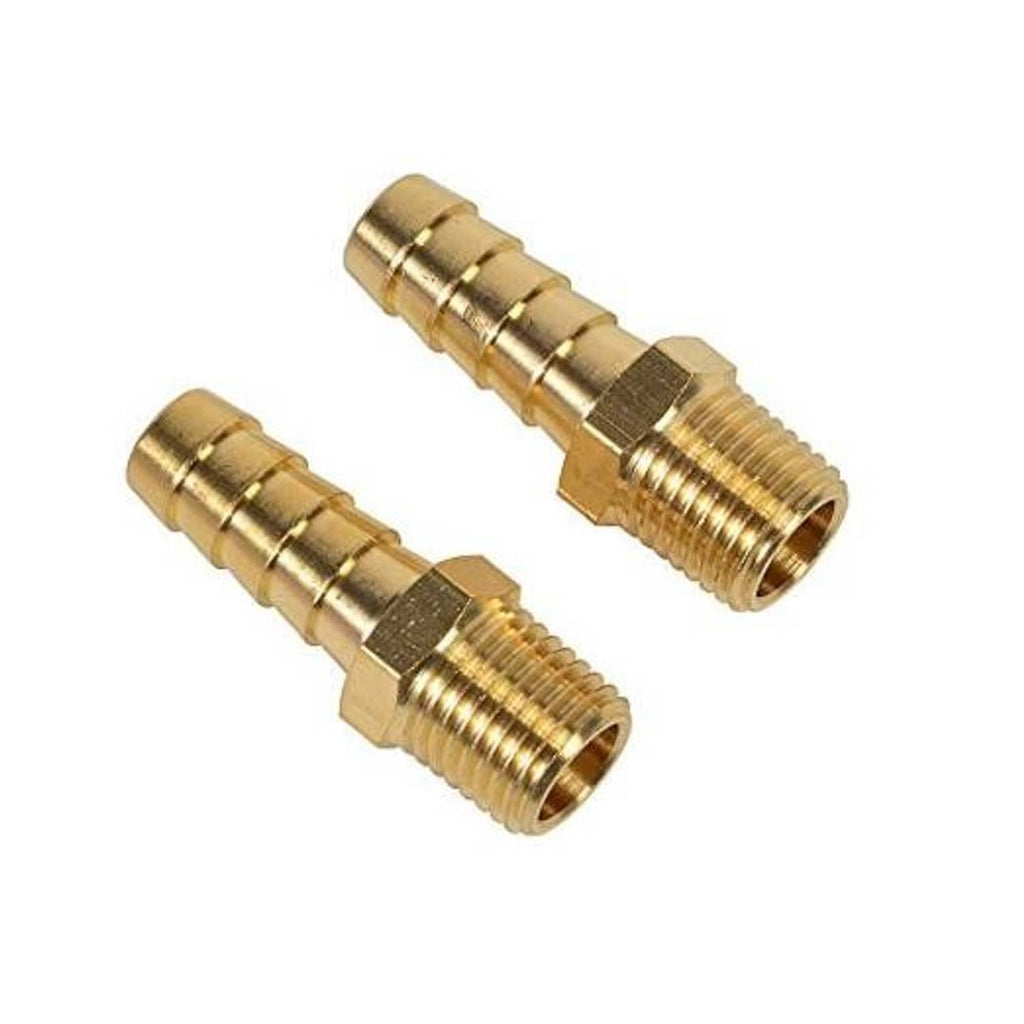 Brass hose barb adapter fittings with male NPT threads, pair