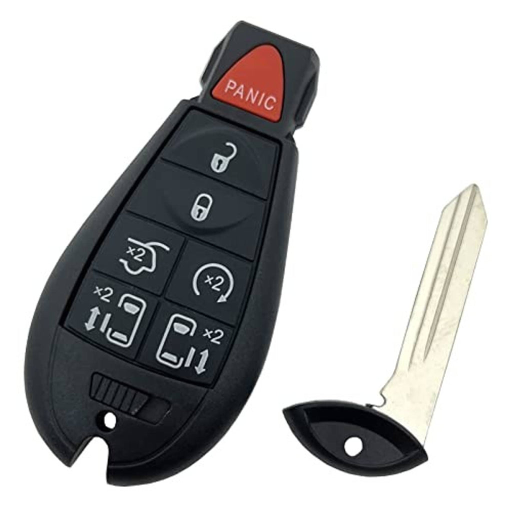 Black key fob with red PANIC button and metal key blade included