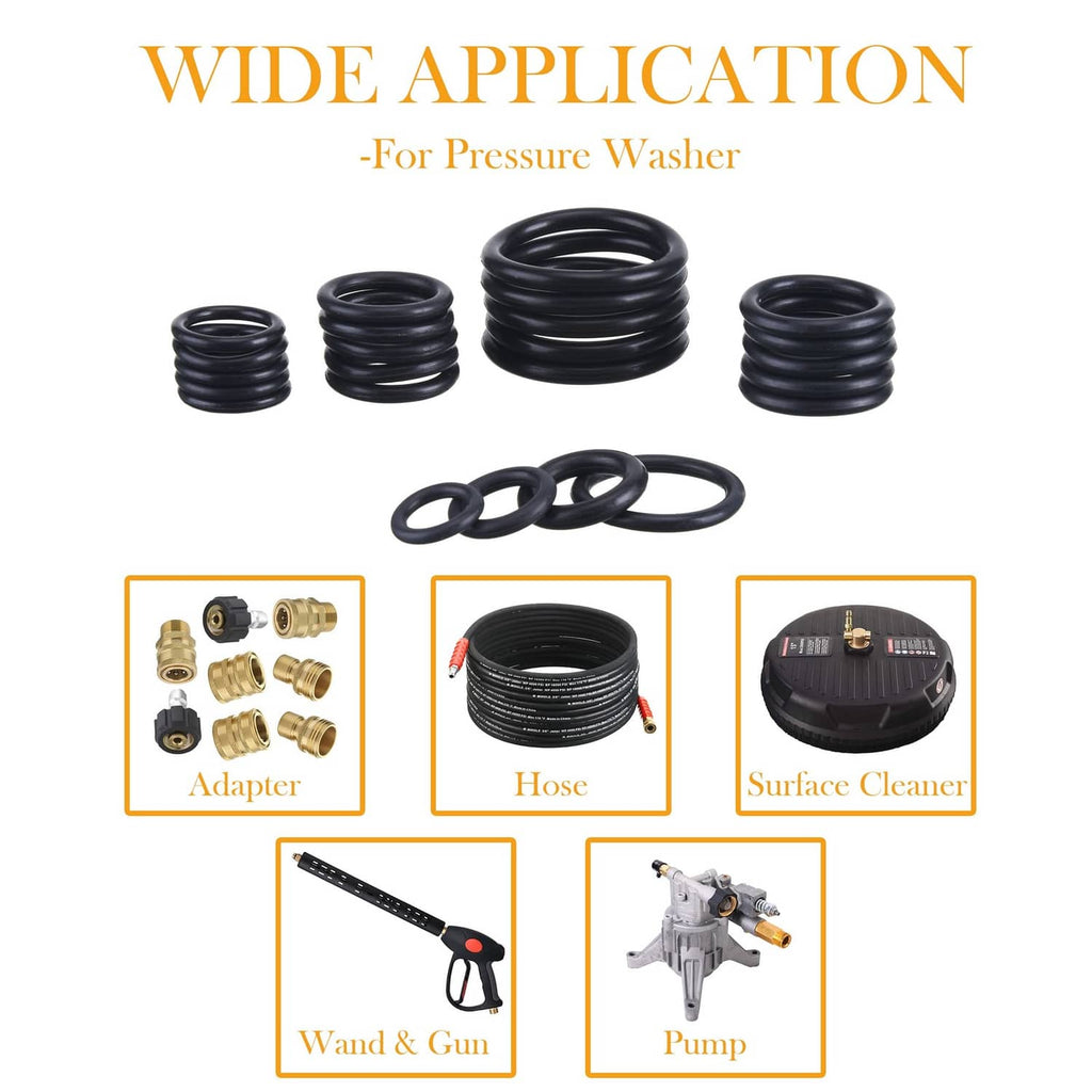 Black rubber O-rings in grouped coils, plus a small ring set