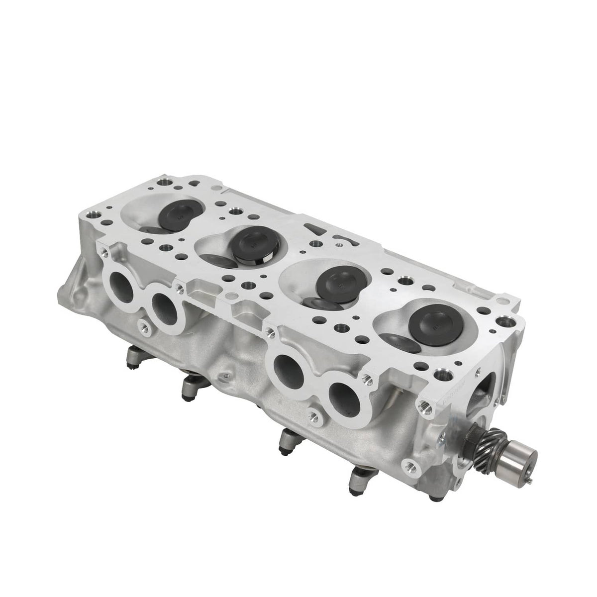 Cylinder head with machined gasket surface and valve chamber openings, metallic silver
