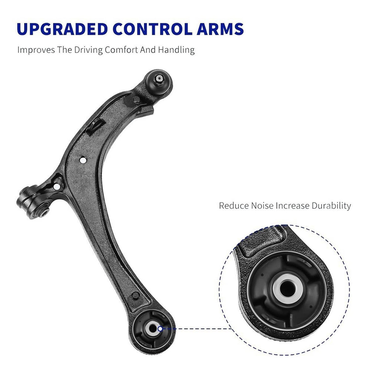 Single black control arm with ball joint and rubber bushing for front suspension