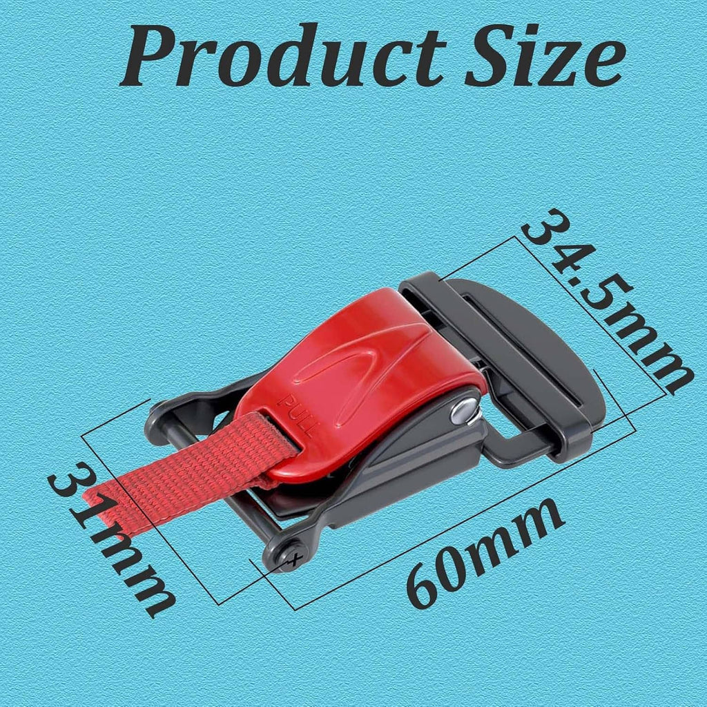 Helmet buckle set size: red latch with strap, black frame, 34x60mm shown