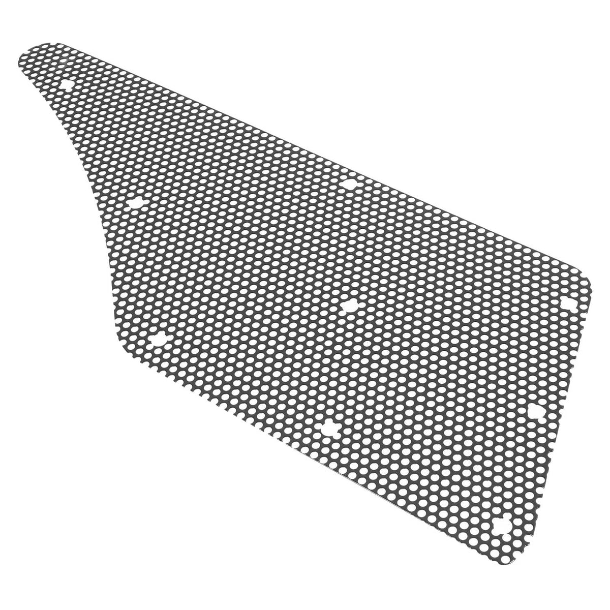 Perforated steel hood side screen with triangular shape and mesh pattern