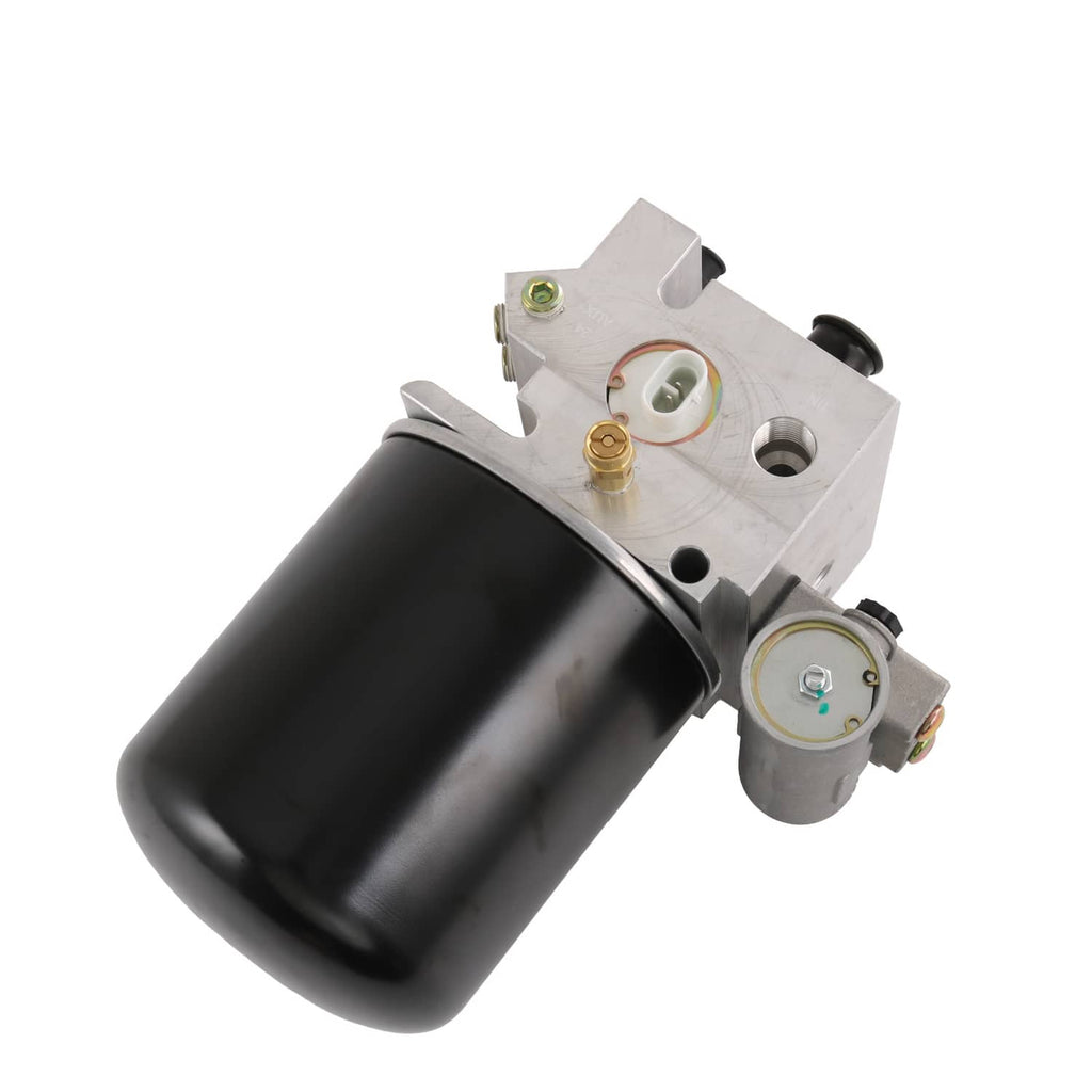 Air dryer with black reservoir cylinder and silver mounting plate, visible screws and ports
