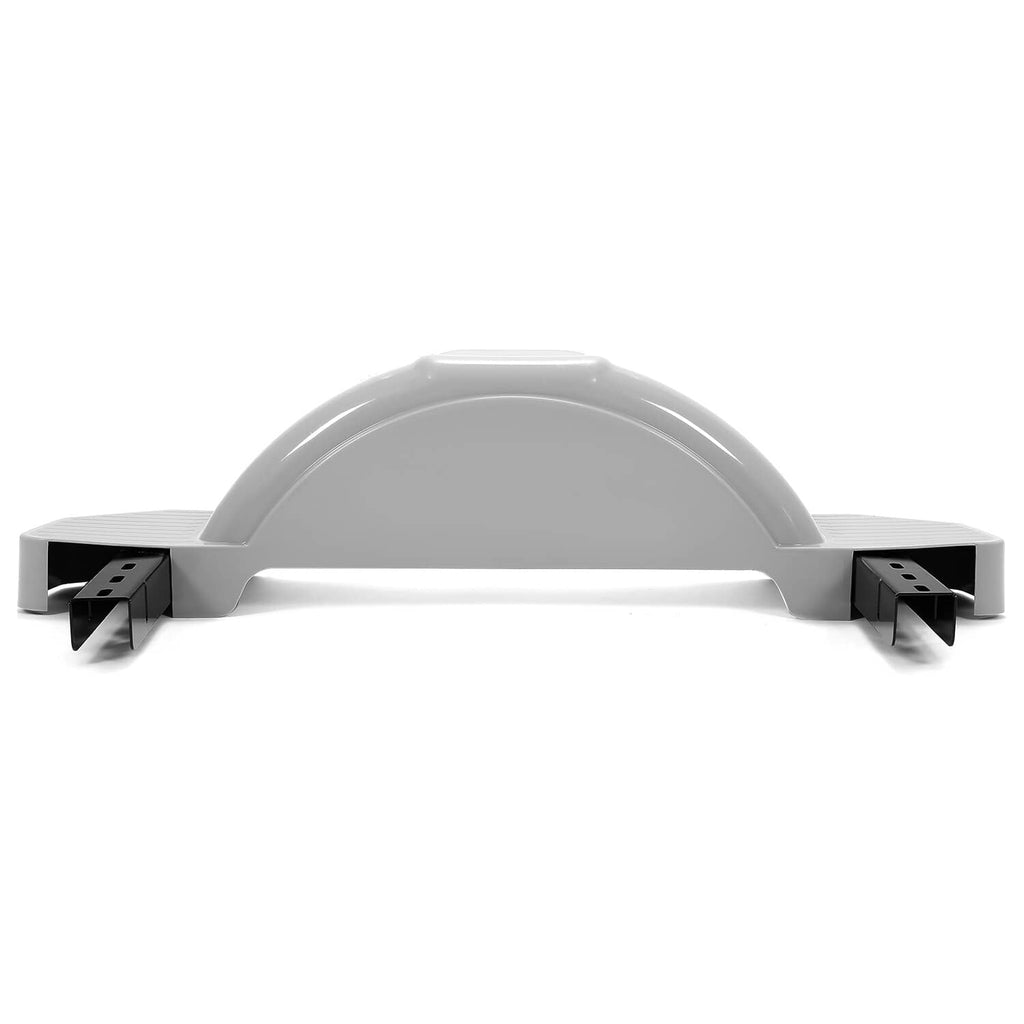 Gray fender with step tread and black bracket mounts on both sides