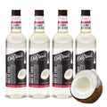 Pack of 4 coconut syrup bottles with DaVinci Gourmet labels and coconut half