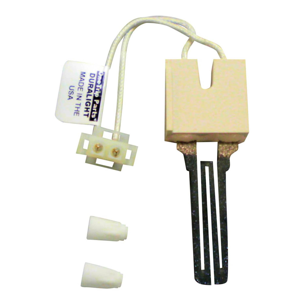 Furnace ignitor with two leads, ceramic inserts, and black heating element rods