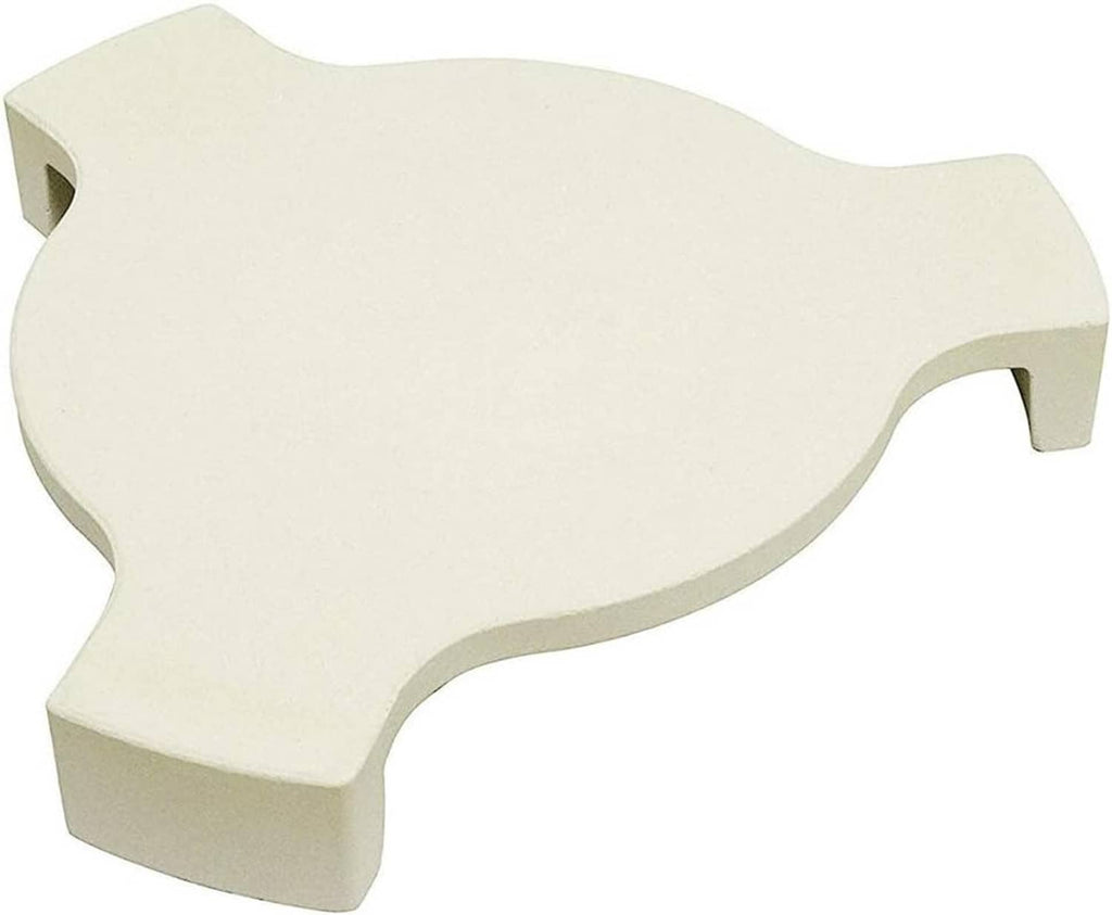 Cream ceramic heat deflector plate with curved top and side handle cutouts