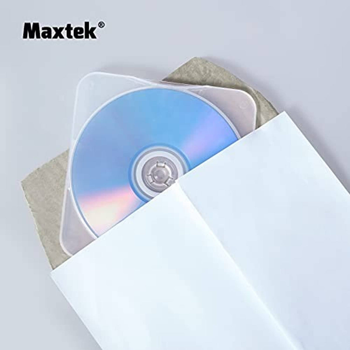 Clear square CD/DVD clam shell cases, CD partially inserted in one case