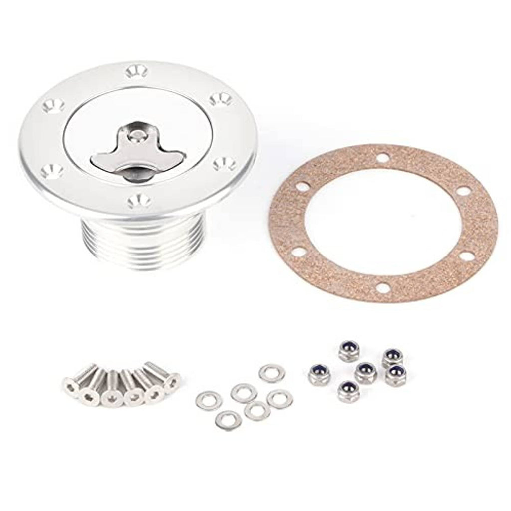 Billet aluminum fuel filler cap kit with gasket, bolts, and washers, chrome finish