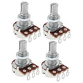 Set of four split-shaft linear potentiometer knobs with metal housing and brown circuit board