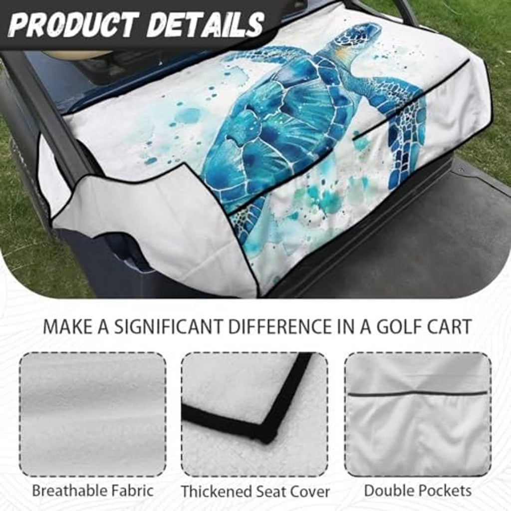 Golf cart seat cover towel blanket with blue sea turtle print and curved corners