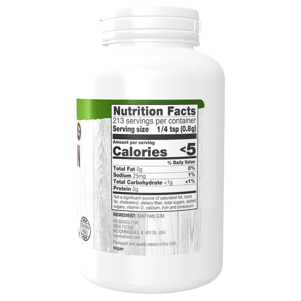 Xanthan gum pure powder bottle with Nutrition Facts panel on back