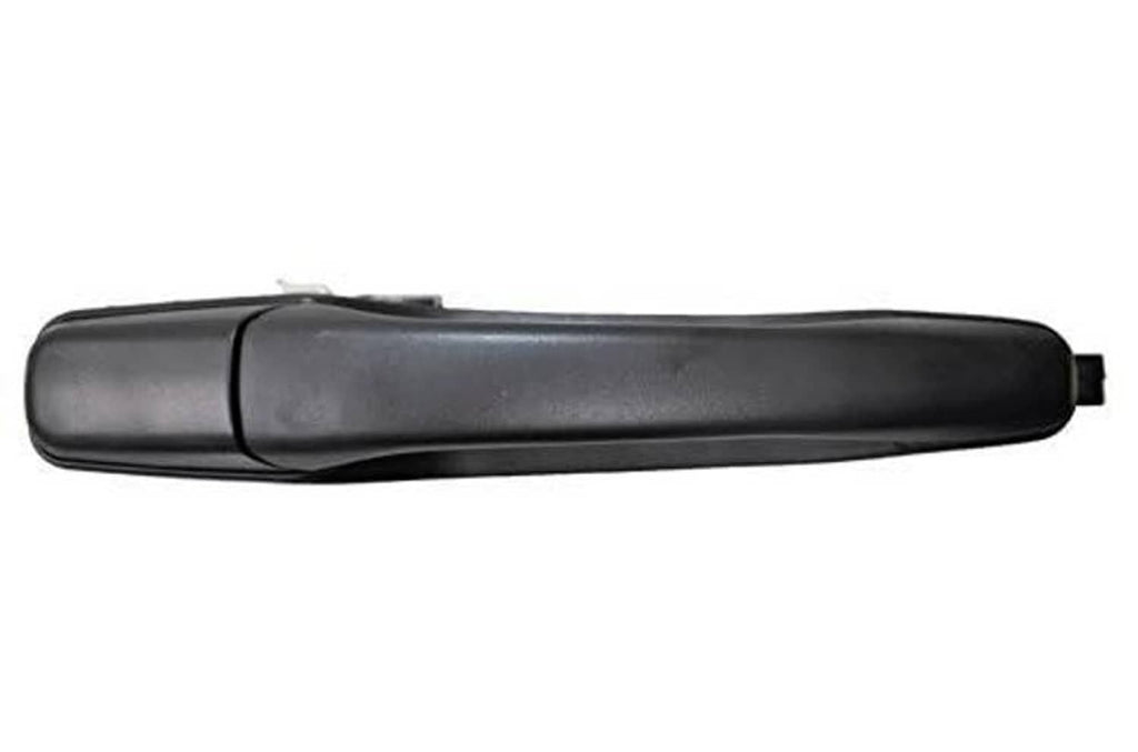 Textured black exterior door handle with keyhole opening on front