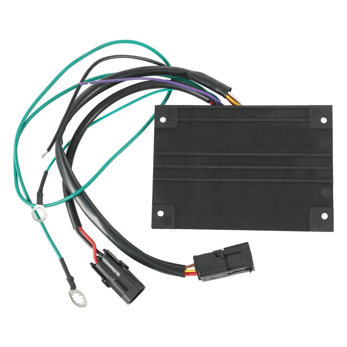 Black RV step control module housing with green/black/red wires and plug harness