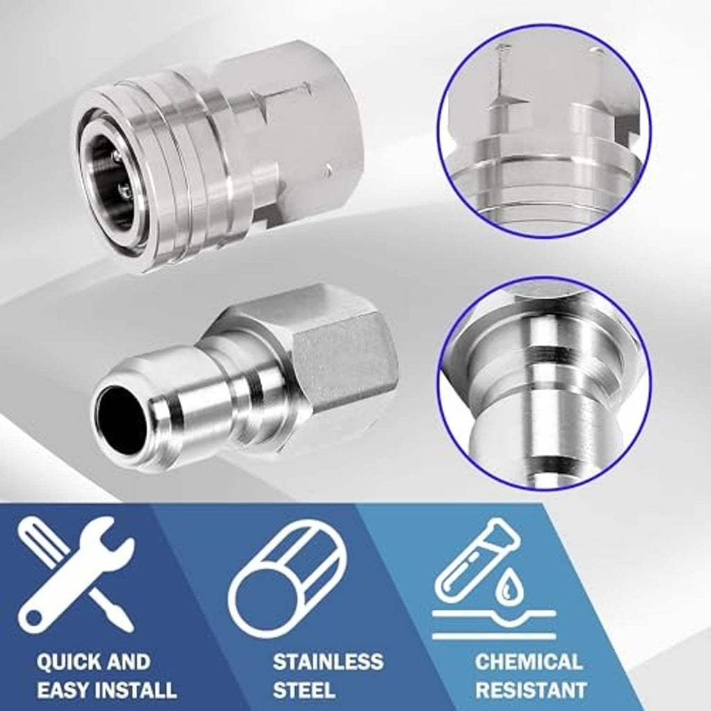 Stainless steel quick-connect adapter set with close-up coupler and hex nut body